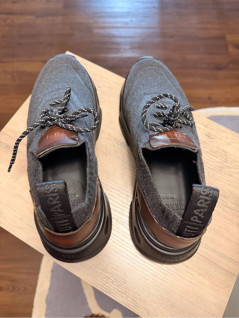 Men's Slip-On Knit Sneakers in Charcoal and Brown